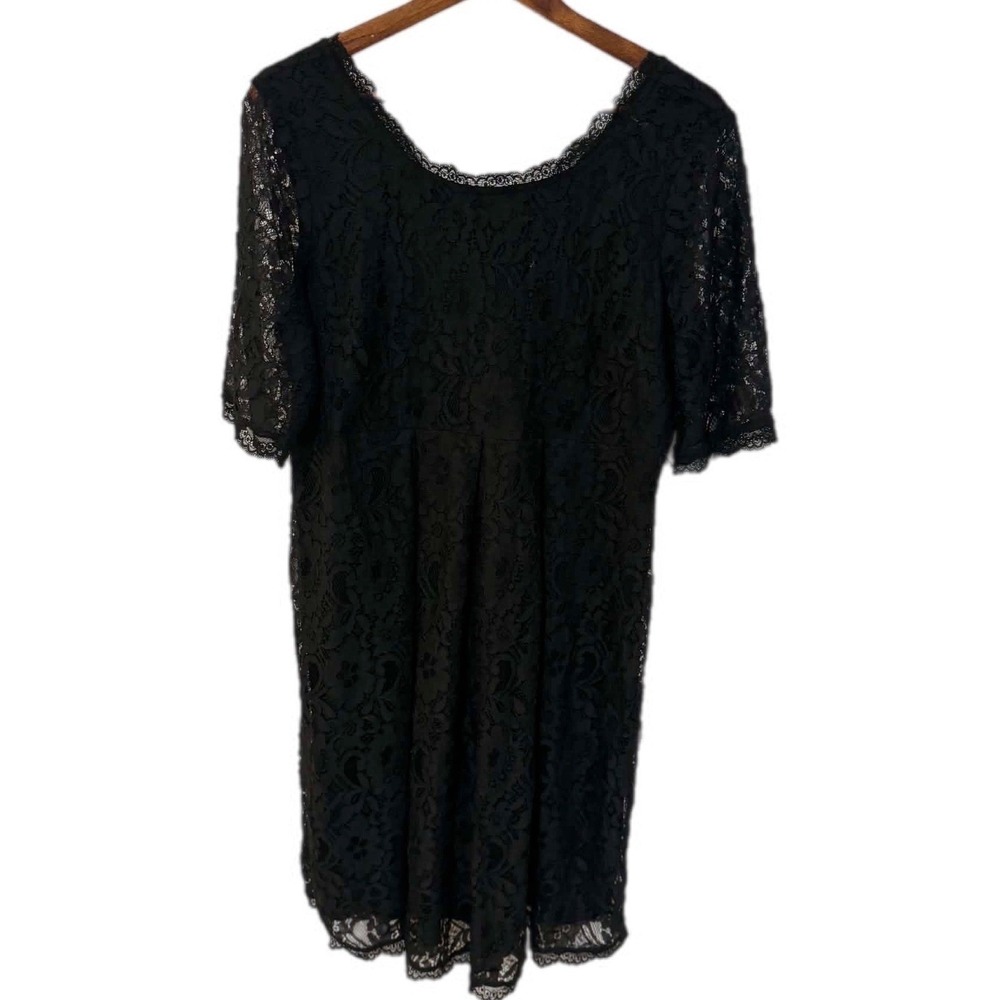 Motherhood Maternity Lace Dress Womens Large Black Excellent Floral Short Sleeve